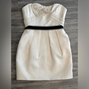 BCBG MaxAzria Women’s Strapless White/Cream with Detailing Cocktail Dress